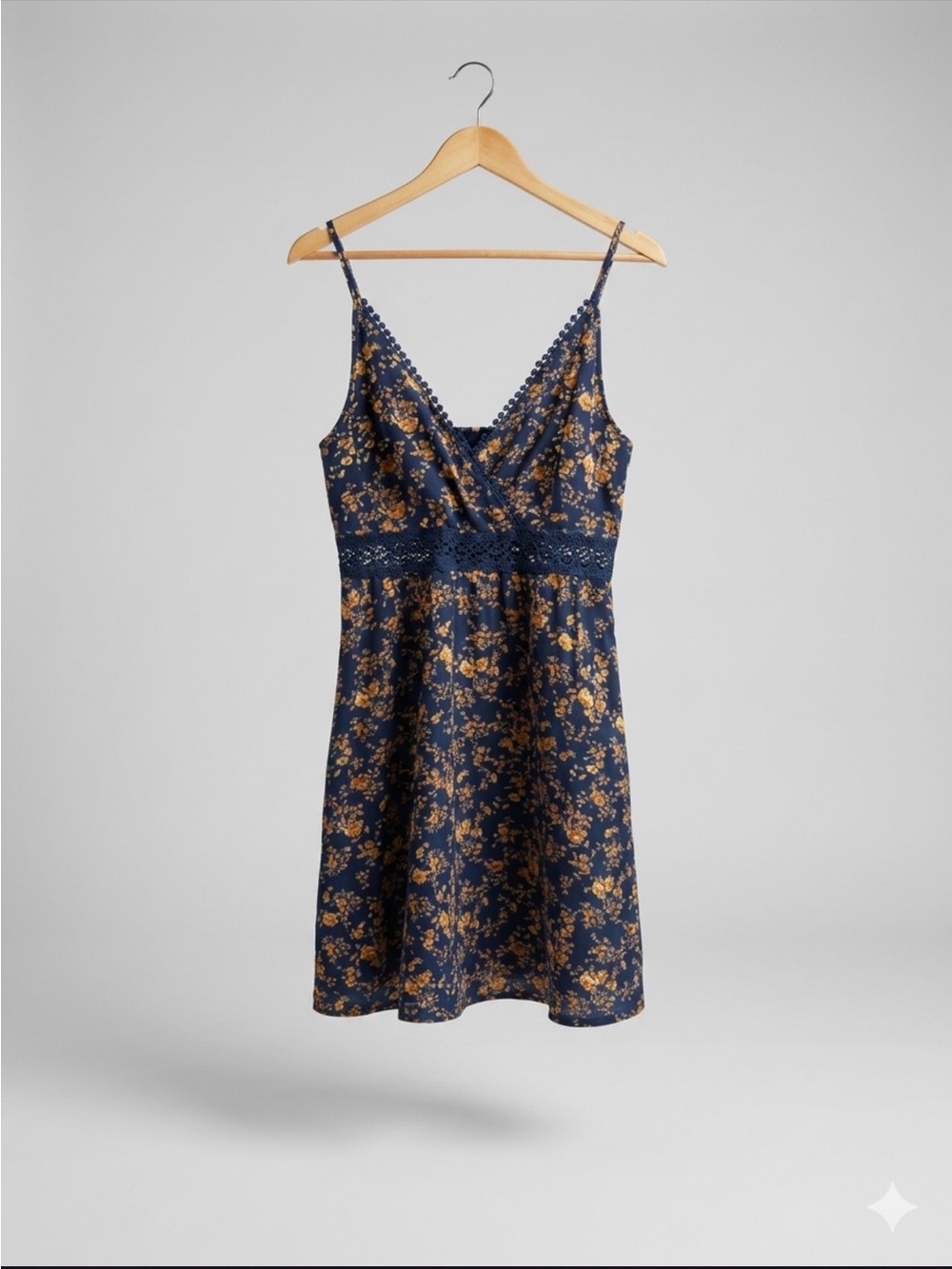 Cupshe Blue Floral Cami Mini Dress Crochet Waist Detail Medium NWOT